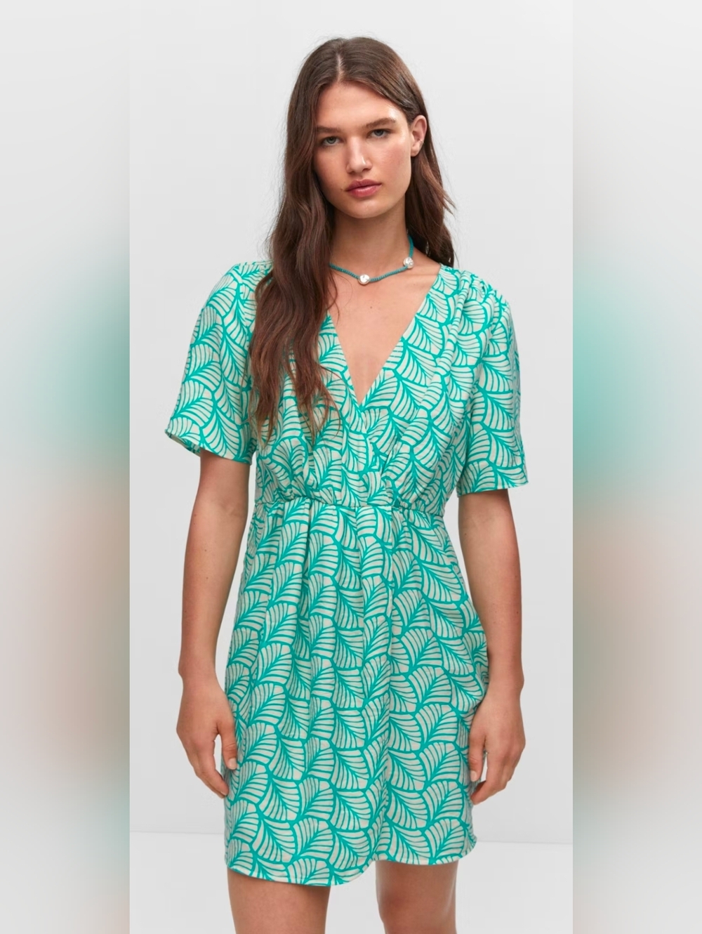Mango Teal and White Printed Mini Dress
